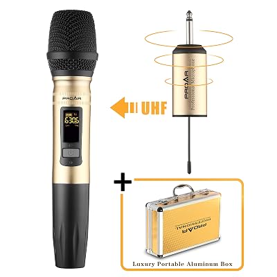 PROAR Professional UHF Handheld Wireless Microphone Set with Portable Receiver Single, Gold