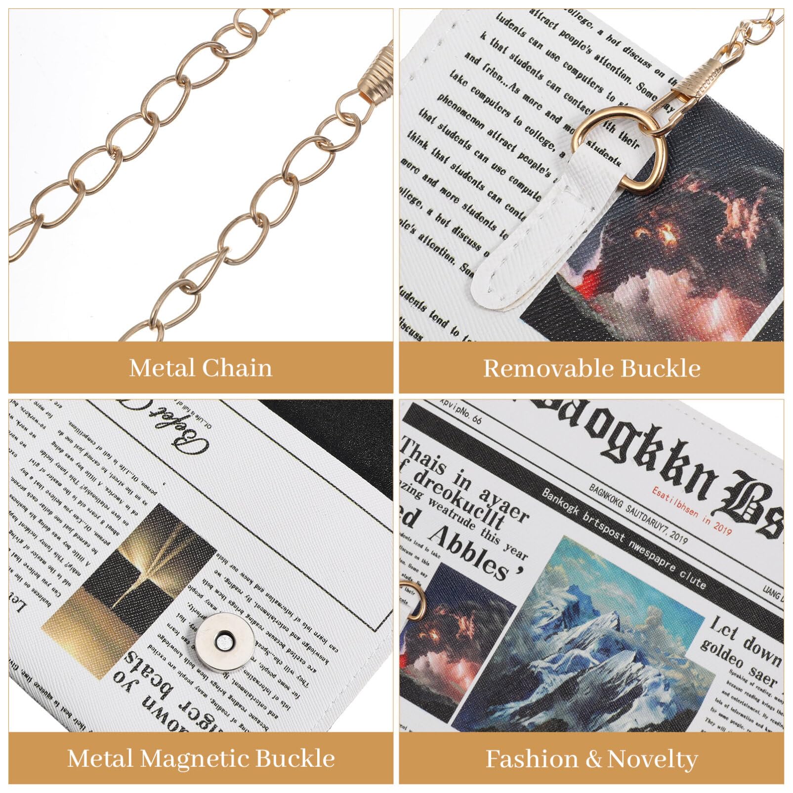 Moderne Pu Leder Umhängetasche Für Damen Mit Zeitungsdesign Multifunktionale Schultertasche Mit Kette Als Einkaufstasche Für Kleine Gegenstände