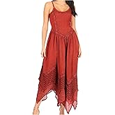 Sakkas Rayon Embroidered Stonewashed Adjustable Spaghetti Straps Long Dress