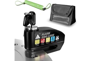 EFEALL Alarm Disc Lock with Alarm 110dB, Anti Theft Waterproof Motorcycle Disc Lock with 4FT Reminder Cable and Carry Pouch, Motorcycle Wheel Lock for Moto/Moped/Bike/E-Bike/Scooter with Disc Brake