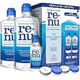 Renu Advanced Multi-Purpose Contact Lens Solution &amp; Case, 16 oz 2-Pack | Includes travel size 2 fl oz, cleans disinfects moisturizes soft lenses, lens case included, bulk value pack
