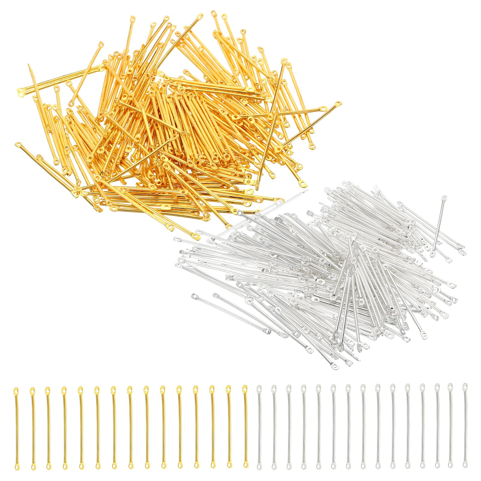 PATIKIL Bar Links for Jewelry Making, 200 Pcs 35mm/1.38" Stick Strip Earring Connectors 2 Hole for Earring Necklace Bracelet DIY, Golden, Silver