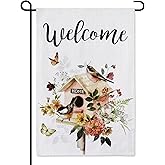 Dusnodu Welcome Floral Bird Garden Flag 12x18 Inch Double Sided for Outdoor Yard Home Decoration