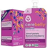 Cerebelly Organic Baby Food Pouches, Sweet Potato Banana Blueberry Dairy-Free Smoothies, 16 Nutrients, No Added Sugar, Fiber & Non-GMO, 4oz, 6 Pack