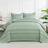 Andency Sage Green King Size Quilt Set, 3 Pieces Boho Lightweight Soft Striped Bedspread for All Season (106"x96"), Printed Bohemian Microfiber Reversible Coverlet Comforter Sets