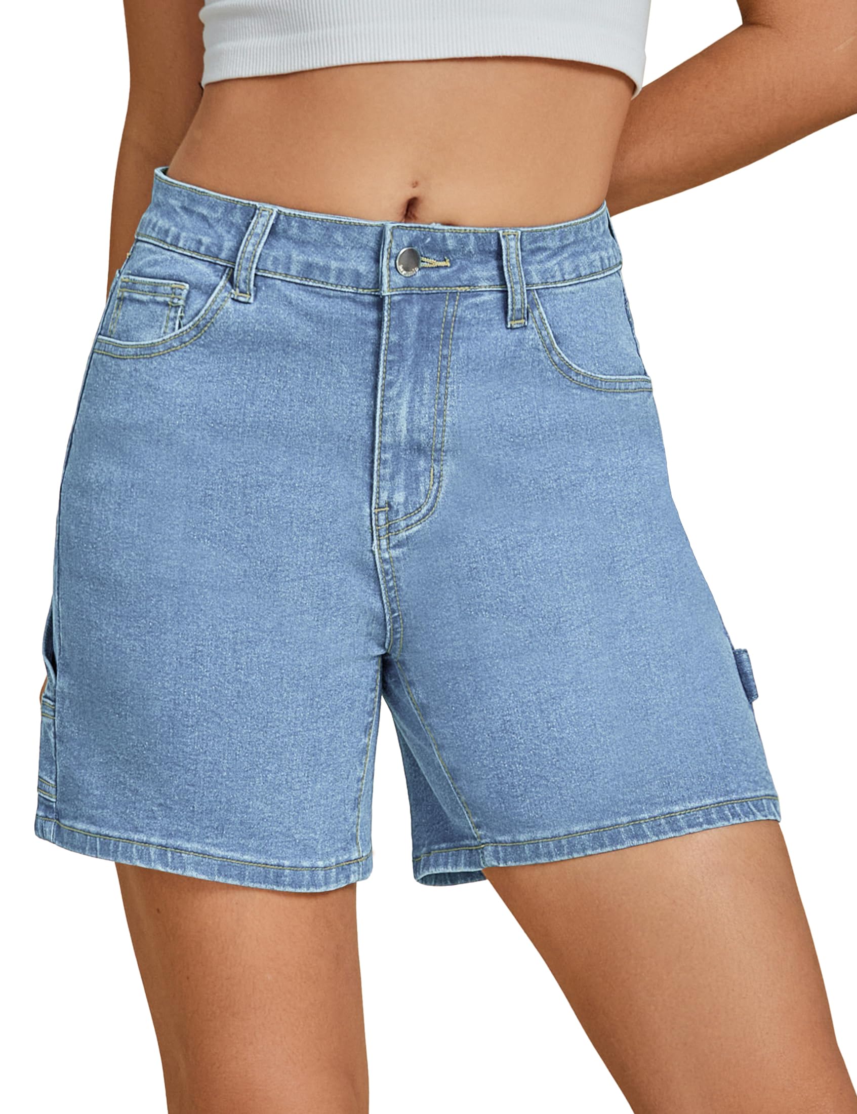 luvamia Women Shorts Jeans Jean Shorts Womens Stretchy Womens Utility Shorts Ladies Jean Shorts Womens High Waisted Shorts Denim Shorts Women Stretchy Blue Breeze Large Fits Size 12 / Size 14