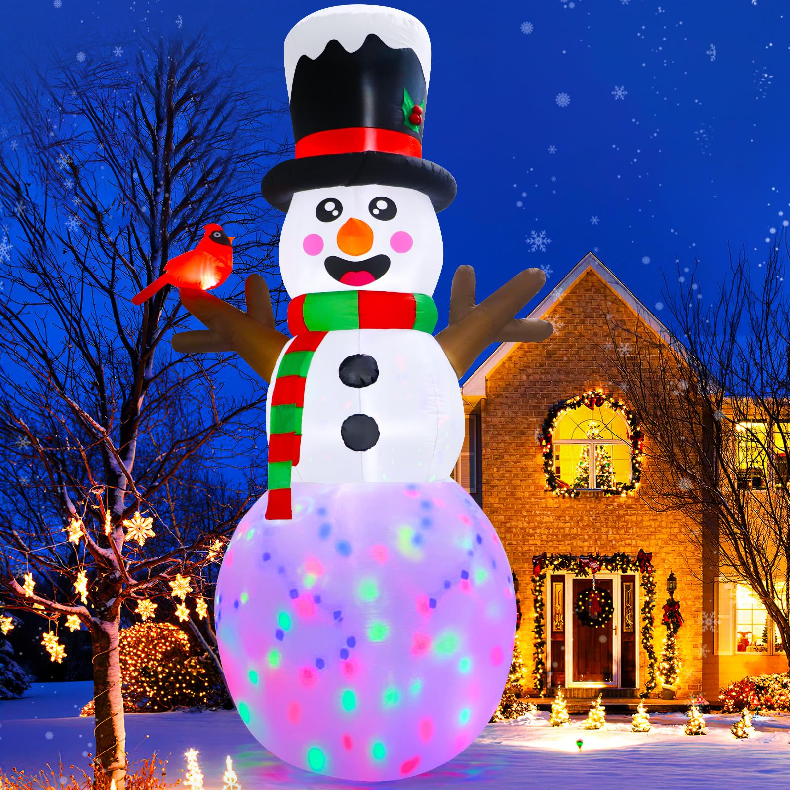 Photo 1 of ** DIRTY***OurWarm 12FT Christmas Inflatable Snowman Christmas Decorations, Giant Christmas inflatables Snowman Decor with Cardinal, Christmas Blow Ups Built-in Rotating Color Lights for Outdoor Christmas Decor