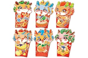 ANGWIS 12pcs Red Envelopes Chinese New Year Dragon 2024, Chinese Cute Cartoon Dragon Lai See Red Envelopes for Cash Gifts Lucky Money Envelopes Red Pockets Spring Festival Hong Bao Envelopes for Kids (Y02)