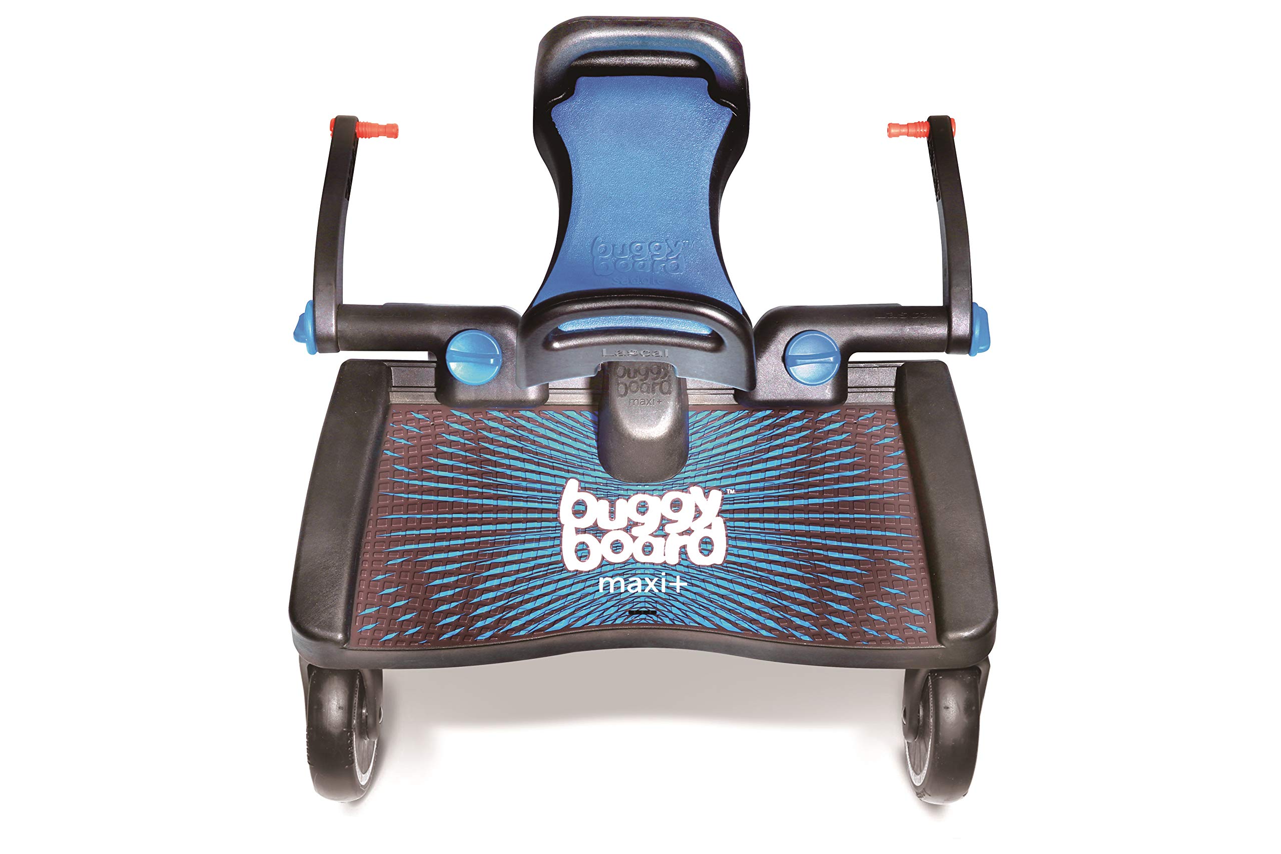 Lascal BuggyBoard Maxi+ | Universal Buggy Board with Seat, Compatible with 99% of Pushchairs | Pram Accessory for Children from 2-6 Years | Blue with Blue Saddle