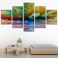 SIGNWIN 5 Panel Canvas Wall Art Modern Art Coastal Colorful Multicolor Photography Romantics Sunset for Home Decorations Ready to Hang - 60