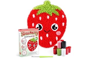 OJUSTBEOK Strawberry Latch Hook Mini Rug Kit Strawberry DIY Craft Kit for Kids Adults Beginner Making Your Own Crochet Carpet Craft Printed Canvas Yarn Rug Hooking Kit Cross Sewing Christmas Gift for Home Decor
