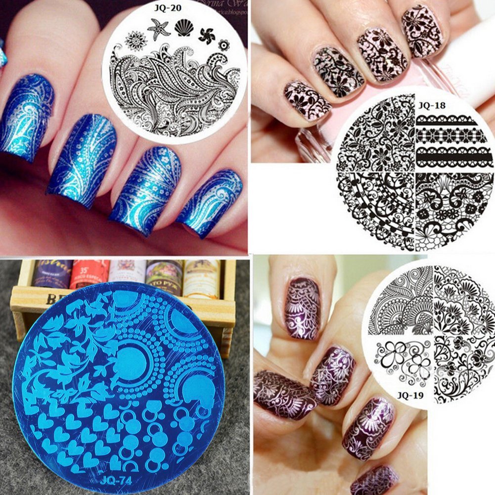 Stanaway 10 Nail Art Stencils Plates Stamping Set Nail gel design Nail art + 1 Stamper And 1 Scraper