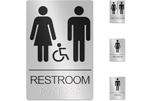 Washroom Sign, Bathroom Signs For Business - Ideal Restroom Sign For Men and Women - 1 Pack - 9" by 6" - ADA Compliant with B