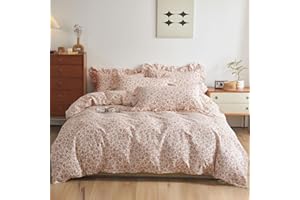 VM VOUGEMARKET Girls Comforter Set with Pink Red Flower Pattern Elegant Floral Bedding Comforter with 2 Ruffle Pillow Shams Cottagecore Comforter Set (3 pcs,Twin XL)
