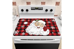 KIYIYZER Santa Claus Stove Top Cover for Electric Stove 28" x 20" Kitchen Christmas Decor Glass Flat Top Stove Mat Oven Induction Cooktop Mat Winter Home Decor