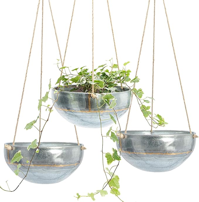 Set 3 Hanging Planter for Outdoor & Indoor Plants, Galvanized Iron Pot, Large Flower