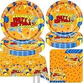 41Pcs Dragon Birthday Decorations Orange and Blue Theme Party Supplies Set Include Plates, Napkins, Tablecloth, for Happy Birthday Party Decor