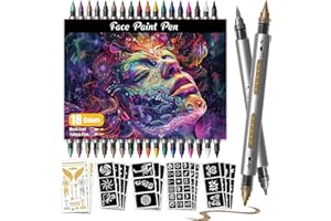 K KERNOWO Water Resistant Face Paint Tattoo Pen - 18Pcs Temporary Tattoo Markers for Skin Dual-End Visible Capacity Henna Body Tattoo Kit, Body Painting Kit, Teen Girl Gifts Trendy Stuff for Teenage Adults