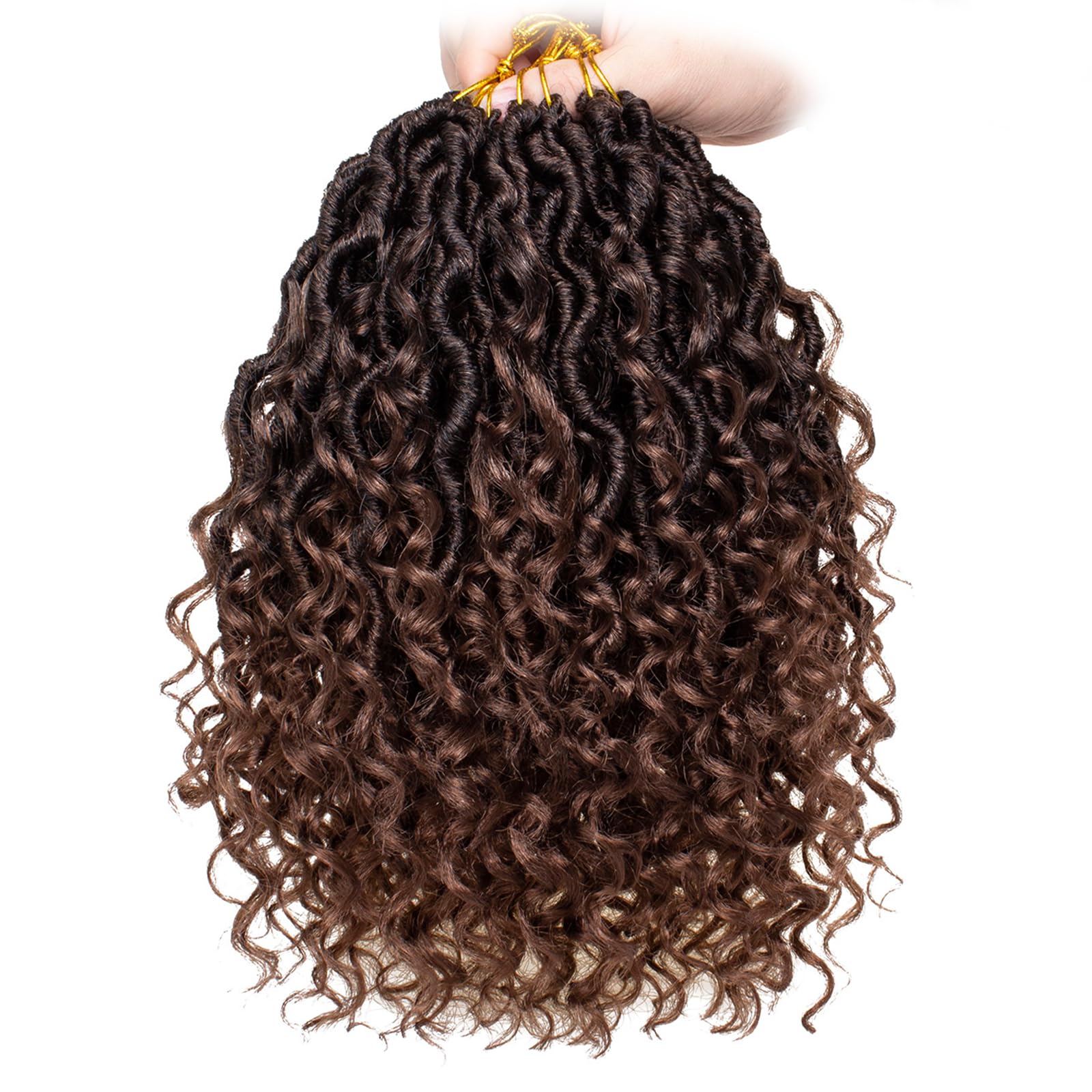 Mscat 8 Packs 10 Inch Faux Locs Crochet Hair Short Bohemian River Locs Crochet Braids Pre Looped Ombre Hippie Locs With Curly Ends Hair Extension (14Strands/Pack T30#) — image 1