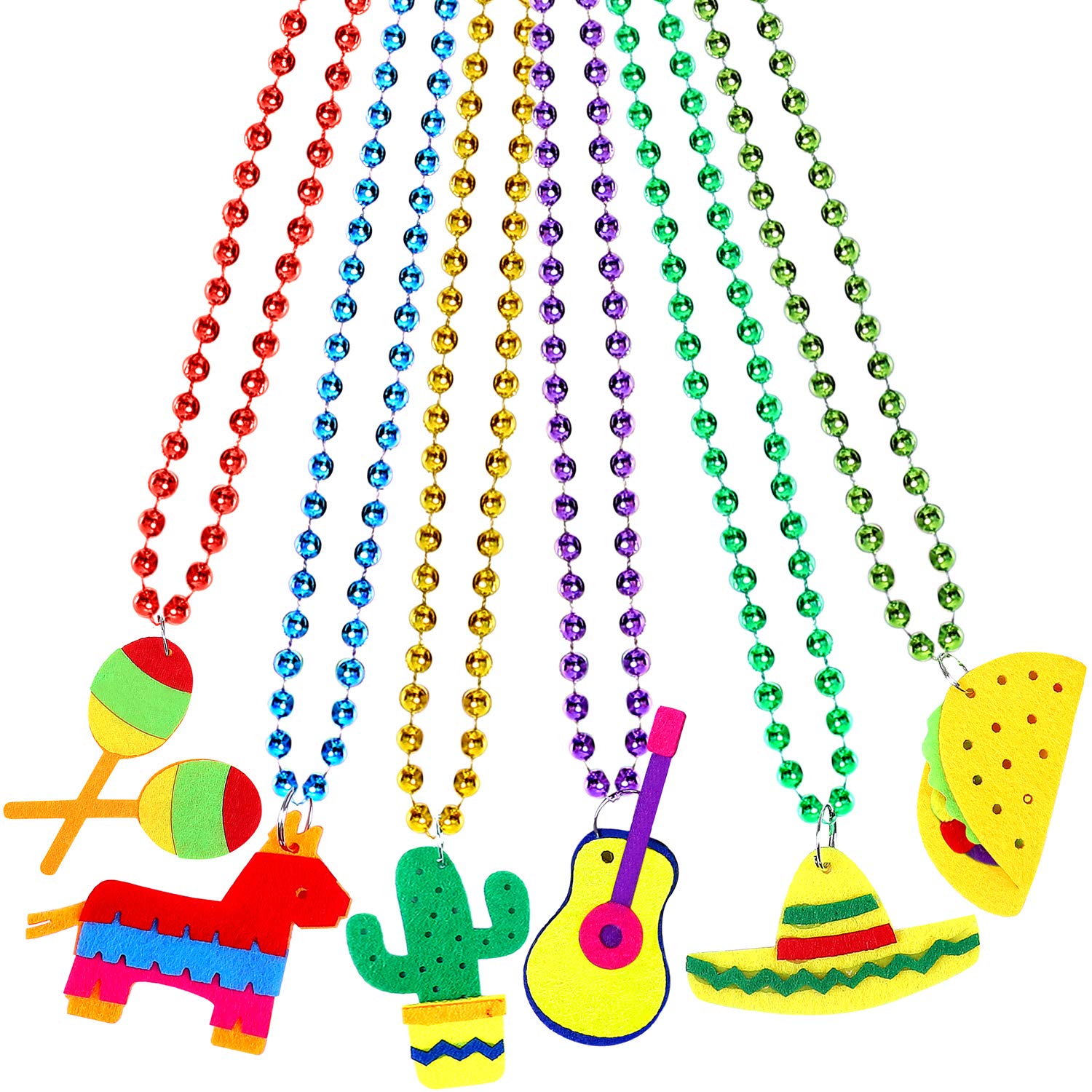 Aneco12 Pieces Cinco de Mayo Necklaces Bead 6 Designs Mexican Necklaces Bead for Mexican Birthday Party Favors Supplies Decorations