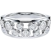 THELANDA Genuine Moissanite or Simulated Diamond Sterling Silver Unisex Fashion Split Shank Bubbles Ring Wedding Band