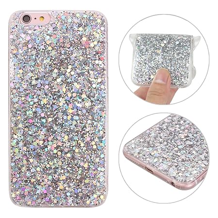 iPhone 6S Hülle, Rosa Schleife 3D Bling Case Transparent TPU Silikon Back Cover Glitzer Handyhülle Schale Etui Tasche Case Co