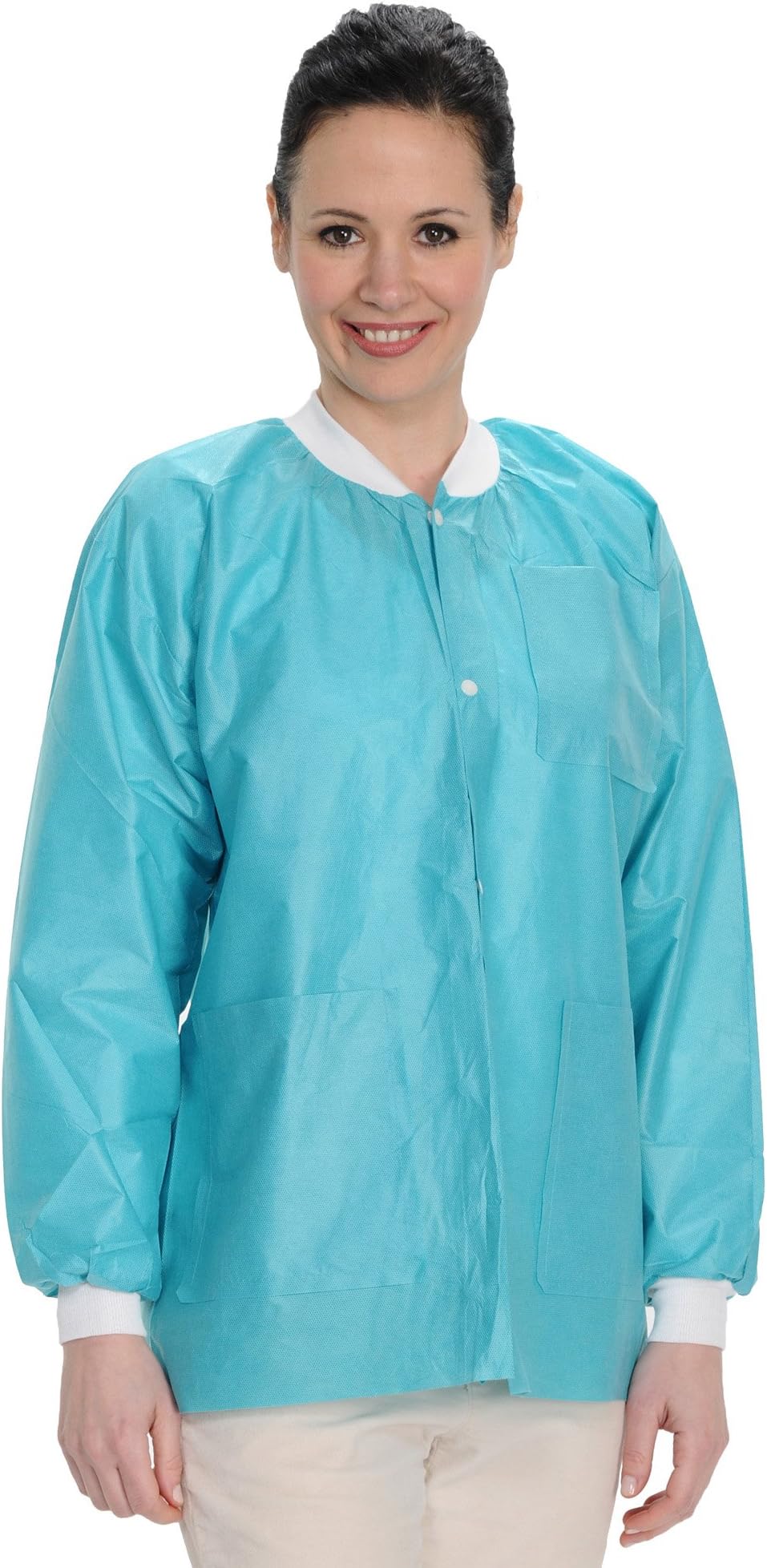 ValuMax 3530TEM Easy Breathe Cool and Strong, No-Wrinkle, Professional Disposable SMS Hip Length Jacket, Teal, M, Pack of 10
