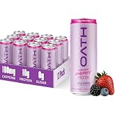 Oath Nutrition Sparkling Energy + Protein Drink, Wild Berry Flavored, Sugar-Free Energy Drink with 10g of Complete Protein, 100mg of Natural Caffeine, 12 Ounces (12 Pack)