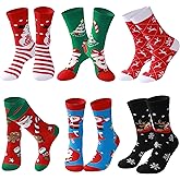 TENYSAF Christmas Socks for Men Women: 6 Pairs Holiday Socks Cotton Cozy Xmas Crew Socks for Family Friends Gift Chirstmas