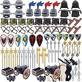 BroTex Knights People Accessories Building Block - Medieval Weapon Armor Swords Helmet Horse, Castle Knight Shield Spear, MOC Bricks Parts Toys Sets for Boys