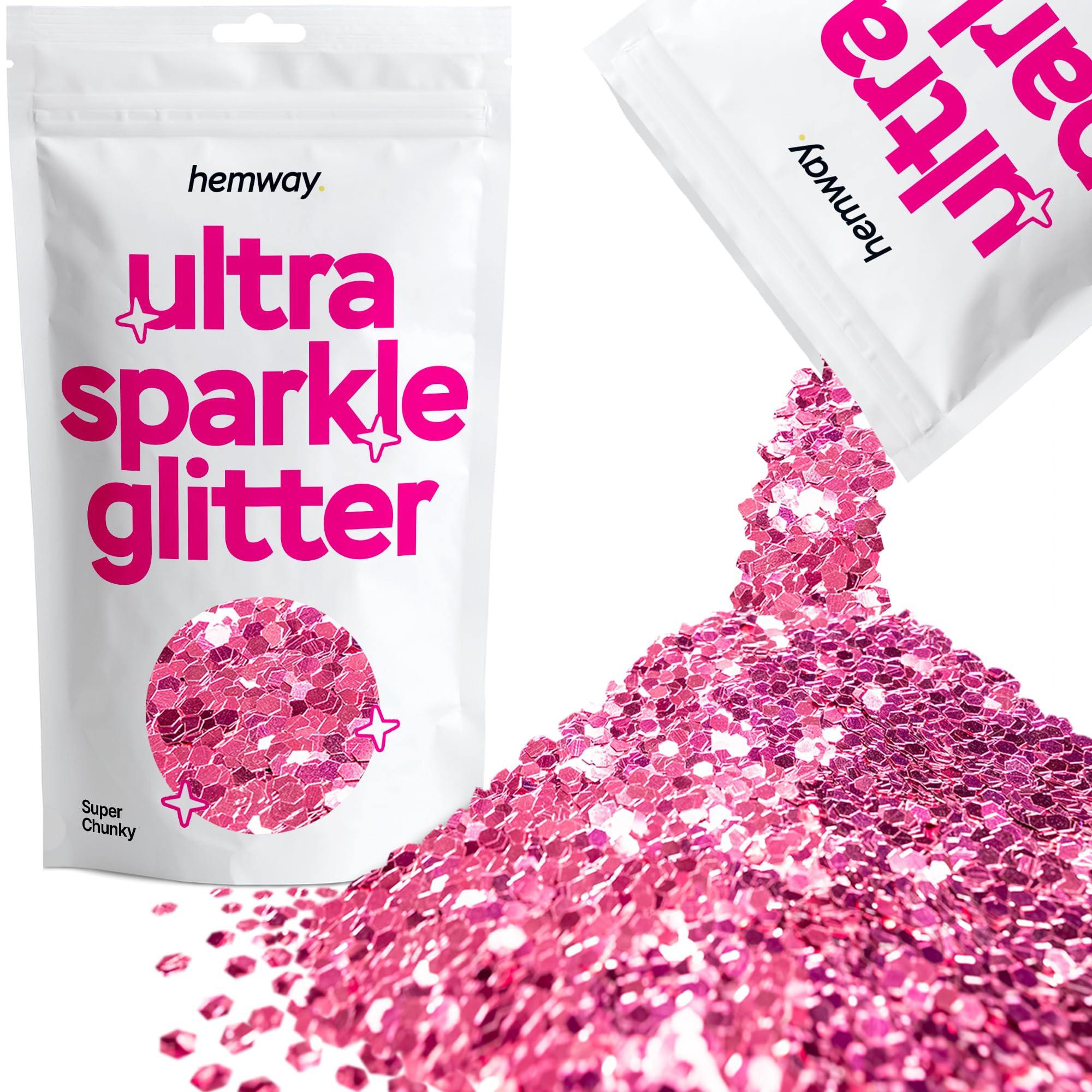 Hemway Ultra Sparkle Glitter Rose Pink 100g Super Chunky | Glitter for Arts & Craft, Makeup, Nail Art, Crafting, Card Making, Sparkle Decoration