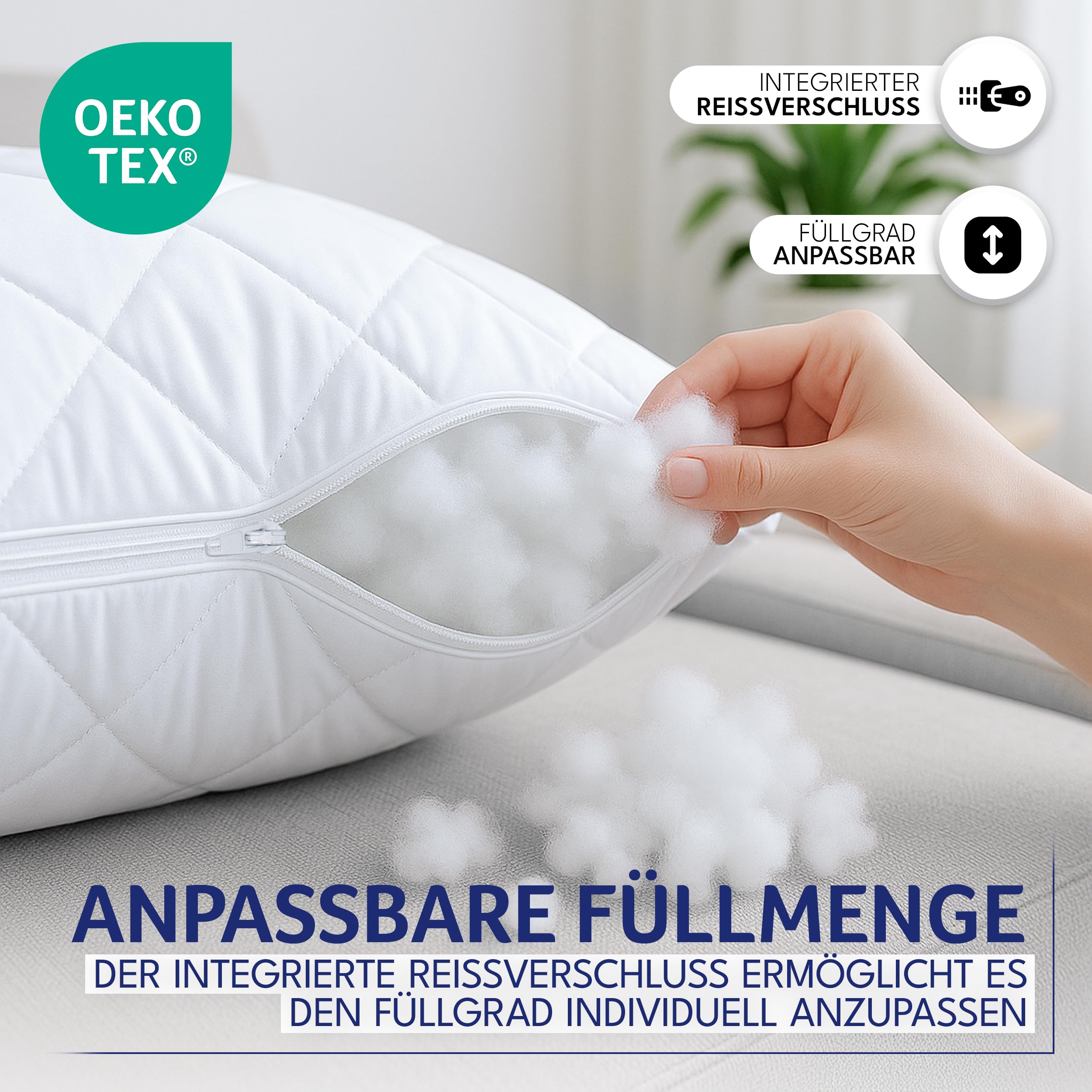 Polyester Kopfkissen (40x40 cm groß) - 2er Set Kissen für Bett und als Dekokissen - Mit Reißverschluss für Füllung - Sofakissen - Zierkissen für Couch und Sofa - Ökotex - Waschbar bis 60° - Weiß 6