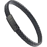 Forge & Foundry Men's Genuine Interwoven Leather Braided Bracelet with Matte Black Custom Engraved Stainless Steel Clasp | “Hanover” | Artist Collaboration Design