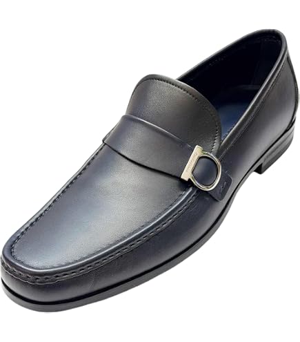 Amazon.com | Ferragamo AMER Bit Loafers 11.5 EE Navy Pebbled  display picture 2