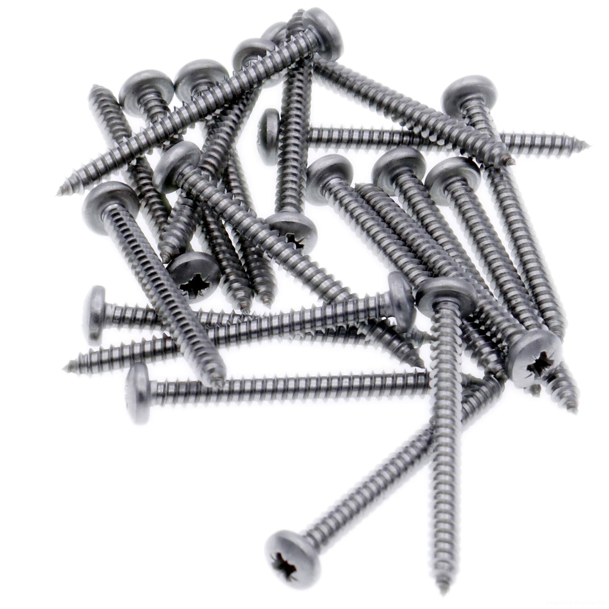 No.4 x 0.3125 (2.9mm x 8mm) Pozi Pan Self-Tapping Screw - Stainless Steel (A2) (Pack of 20)