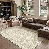 PureCozy Vintage Area Rug 5x7 Beige Washable Living Room Large Carpet Non Slip Bedroom Indoor Office Low Pile Traditional Dis