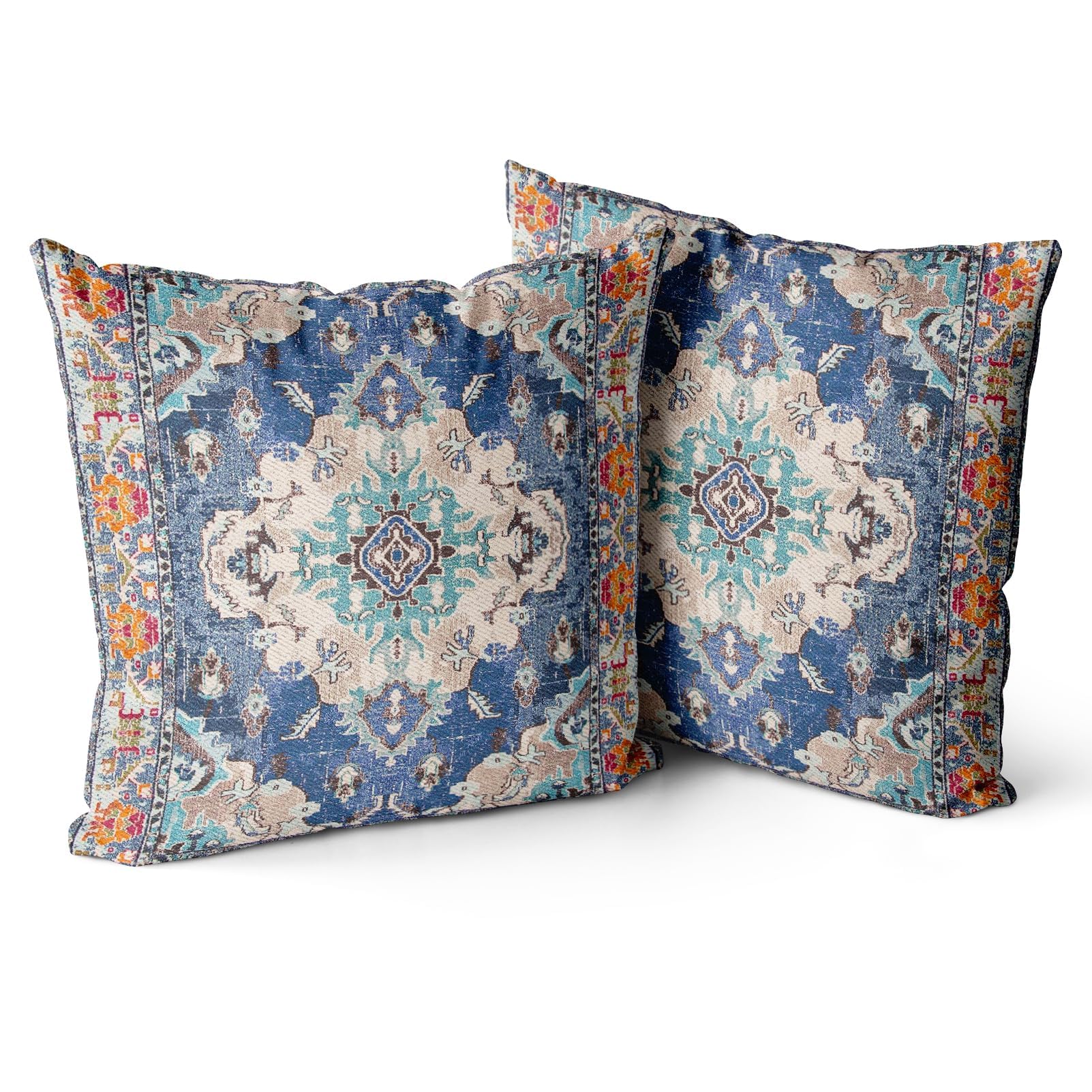 Snylcce Set of 2 Bohemian Style Cushion Covers 65x65 cm Decorative Square Throw Pillow Covers 65x65 CM Sofa Car Pillowcase for Outdoor Home Bed Living Room Couch Decor (Blue)