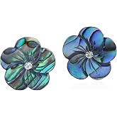 AeraVida 15mm Abalone Shell Plumeria Flower .925 Sterling Silver Post Earrings | Elegant Floral-Inspired Stud Earrings for Women | Sterling Silver and Abalone Shell Jewelry