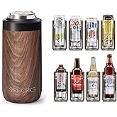 Sipworks Universal Can Cooler - Fits All - Insulated Slim Can Cooler for 12 oz Regular or Slim Cans & Bottles - Double-Walled Stainless Steel Skinny Can Can Cooler, Mahogany