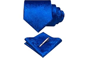 JEMYGINS Floral Necktie and Pocket Square Tie Clip Sets for Men