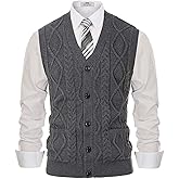 PJ PAUL JONES Men's Sweater Vest V-Neck Sleeveless Cable Knitted Cardigan Vest
