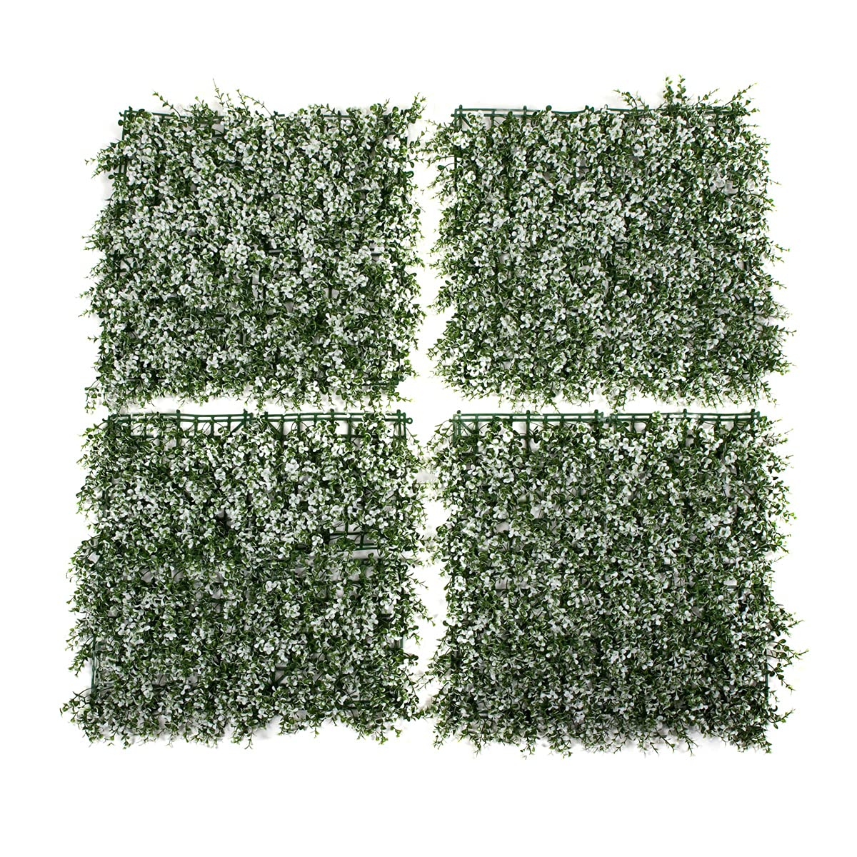 GreenBrokers Artificial Green Wall Hedge with Small White Leaf Foliage (Pack of 4) - UV Stable Vertical Garden