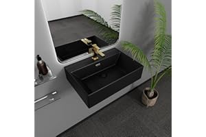Davivy 23.6"x16.5" Large Wall Mounted Matte Black Vessel Sink with Pop Up Drain and Installation Kit, Bathroom Sinks Above Counter, Ceramic Rectangle Wall Mounted Vessel Sink for Bathroom (Large)