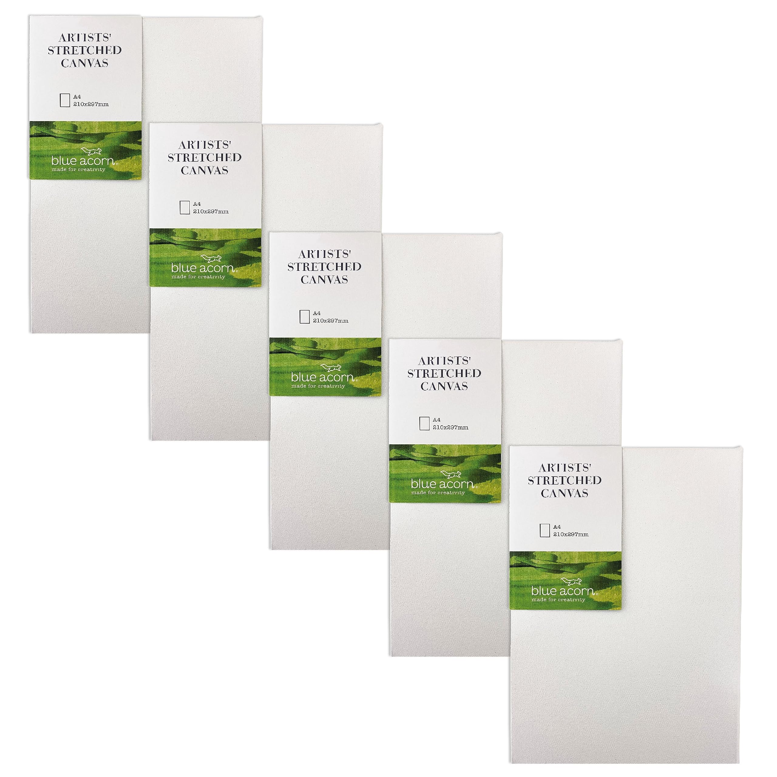 BLUE ACORN - 5 x A4 MDF 18mm Pre-Stretched Thin Edge Canvas - Triple Primed, Acid-Free, 100% Cotton Premium Quality Art Canvas Perfect for Acrylic & Oil Painting