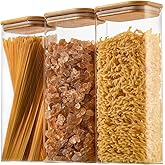 D2scrma 71oz Rectangle Airtight Glass Storage Containers with Bamboo Lids (Set of 3), Square Food Storage Jar, Pantry Organizers for Sugar, Flour, Spaghetti and Coffee beans (with Black Lable)
