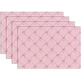 Set of 4 Pink Bow Placemats, Wipeable Washable Heat-Resistant Linen Fabric Table Place Mats, Non-Slip Cute Placemat for Kitchen Table Wedding Party Indoor/Outdoor Decor 12x18 Inch /02