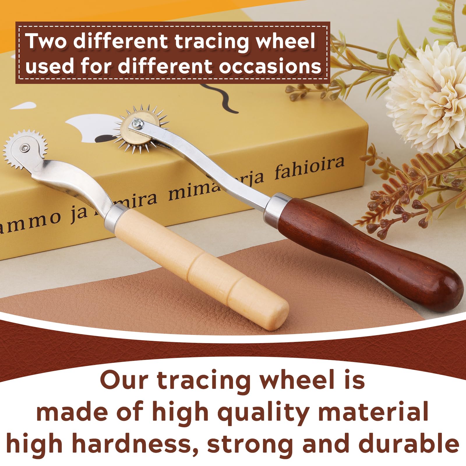 2PCS Tracing Wheel,Professional Stitch Marking Spacer,Wood and Stainless Steel Pounce Wheel,Pounce Wheel for Sewing Patterns with Wooden Handle forTracing Paper and Leather Crafts