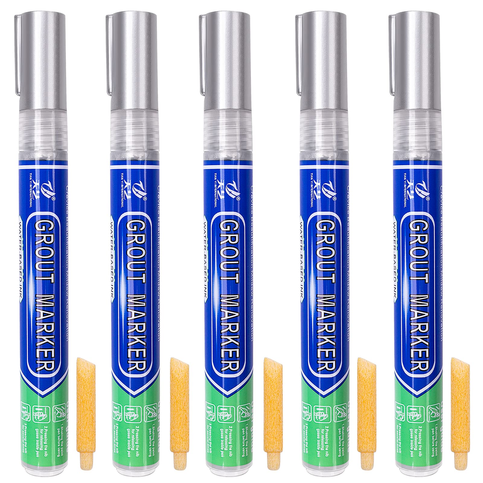 Tiles Grout Pen, 5 PCS Grout Pen, Tile Gap Repair Refresh, Waterproof Grout Marker Pen, for Wall and Floor Repair - Restoring Joints in Bathrooms and Kitchen (Silvery)