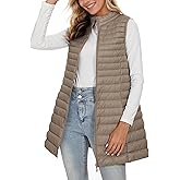 ELFJOY Long Puffer Vest Women Winter Ultra Light Long Down Vest with Stand Collar Black Womens Vests Outerwear