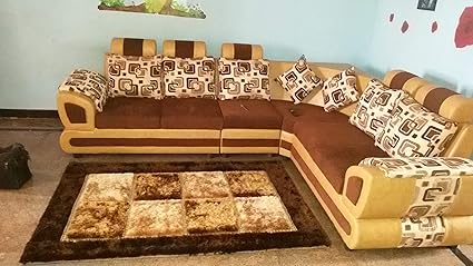 Froster Oak Sofa Wooden Fabric 6 Seater L Shaped Sofa Set For